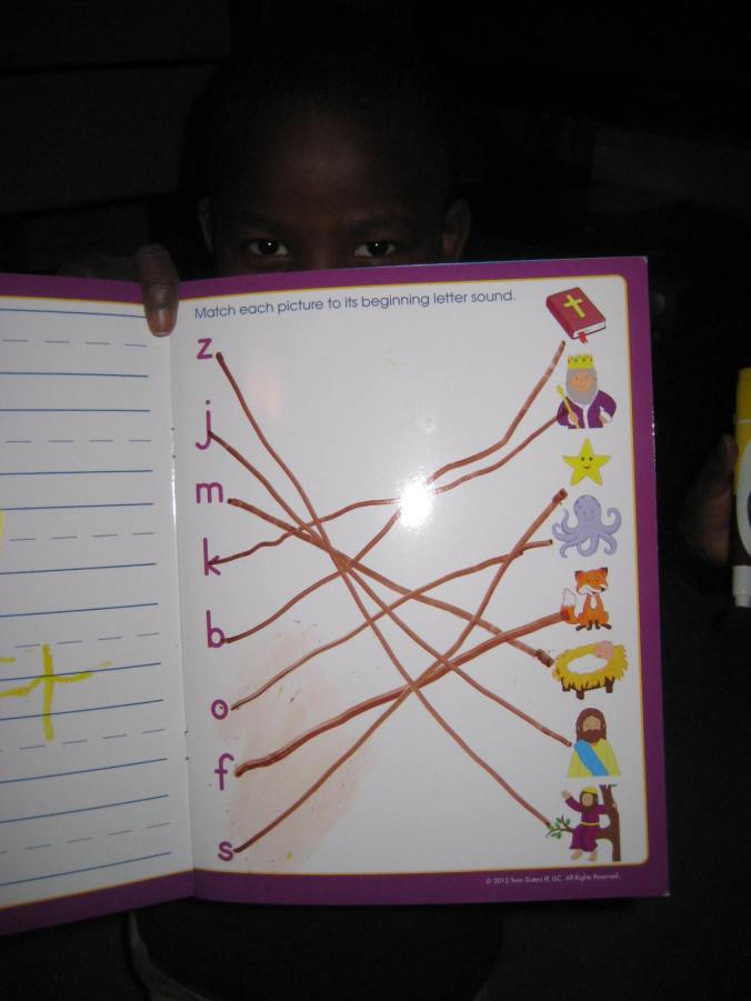 Palmer did this matching game all by himself! 